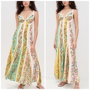 Farm Rio Delicate Floral Stripes Maxi Dress Multicolor - Size XS - with tags